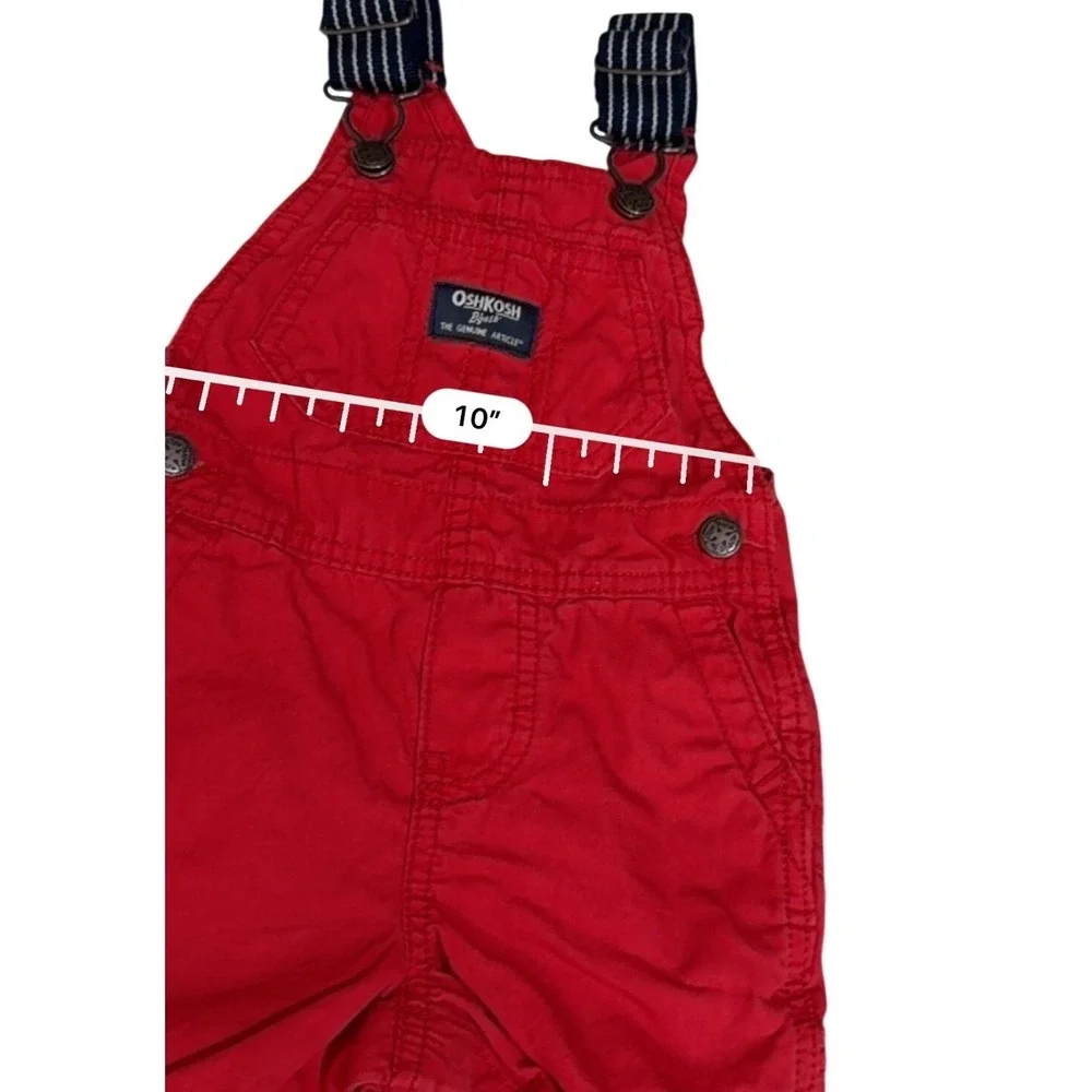 OshKosh B'gosh Overalls 9M Red Shortalls Striped Straps 100% Cotton